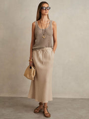 Women Slip Midi Skirt in Neutral