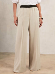 Women Wide-Leg Elasticated-Waist Trousers in Neutral