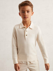Children & Baby 4-9 yrs Merino Wool Long-Sleeve Polo Shirt in Snow