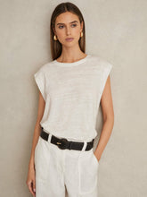Women Linen Cap-Sleeve T-Shirt in White