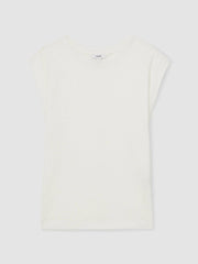 Women Linen Cap-Sleeve T-Shirt in White