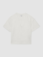 Women Linen V-Neck T-Shirt in White
