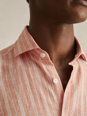 Men Linen Striped Long Sleeve Shirt in Pink Rose/White Bengal Stripe