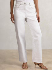 Women Petite Mid-Rise Straight-Leg Jeans in White
