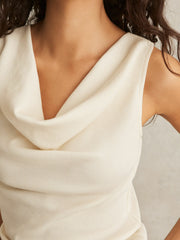 Women Ribbed Cowl-Neck Vest in Ivory