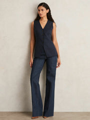 Women Paige Button-Through Vest in Dark Ink Blue