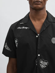 Men Les Deux Cotton Embroidered Shirt in Black Print
