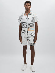 Men Les Deux Cotton Graphic-Print Shirt in Ivory Print