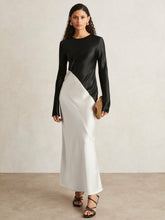 Women Acler Satin Colour Block Midi Dress in Ivory/Black