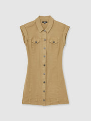 Women Paige Fern Beige Denim Button Through Mini Dress in Fern Beige
