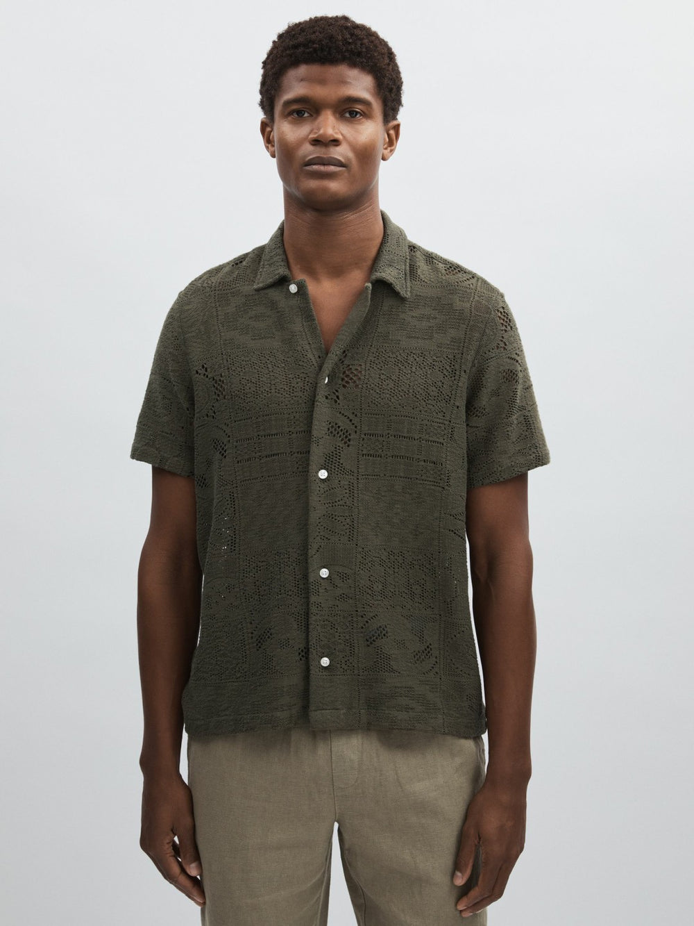 Men Les Deux Blend Lace Shirt in Olive Green
