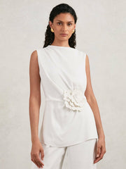 Women Halston Crepe Wide Leg Jumpsuit in Ivory