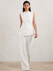 Women Halston Crepe Wide Leg Jumpsuit in Ivory