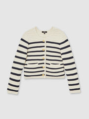 Women Paige Ivory Textured Knit Stripe Cardigan in Ivory