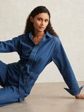 Women Paige Maraya Blue Wide Leg Belted Denim Jumpsuit in Maraya Blue
