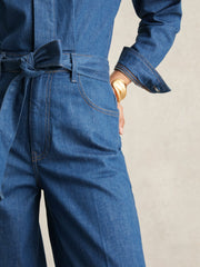 Women Paige Maraya Blue Wide Leg Belted Denim Jumpsuit in Maraya Blue