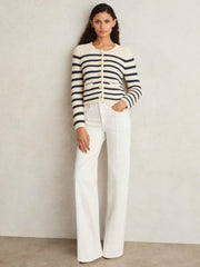 Women Paige Ecru Wide Leg Pintuck Jeans in Ecru