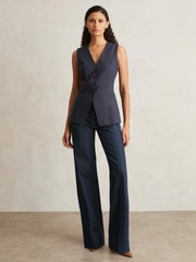 Women Paige Wide Leg Pintuck Jeans in Anais Blue