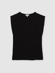 Women Cotton Shoulder-Pad V-Neck Top in Black