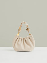 Women Leather Bead-Handle Pouch Bag in Off White
