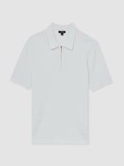 Men Textured Half-Zip Polo Shirt in White