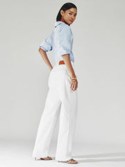 Women Petite Straight Leg Turn Up Jeans in White