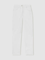 Women Petite Straight Leg Turn Up Jeans in White