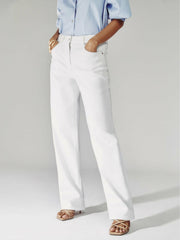 Women Petite Straight Leg Turn Up Jeans in White