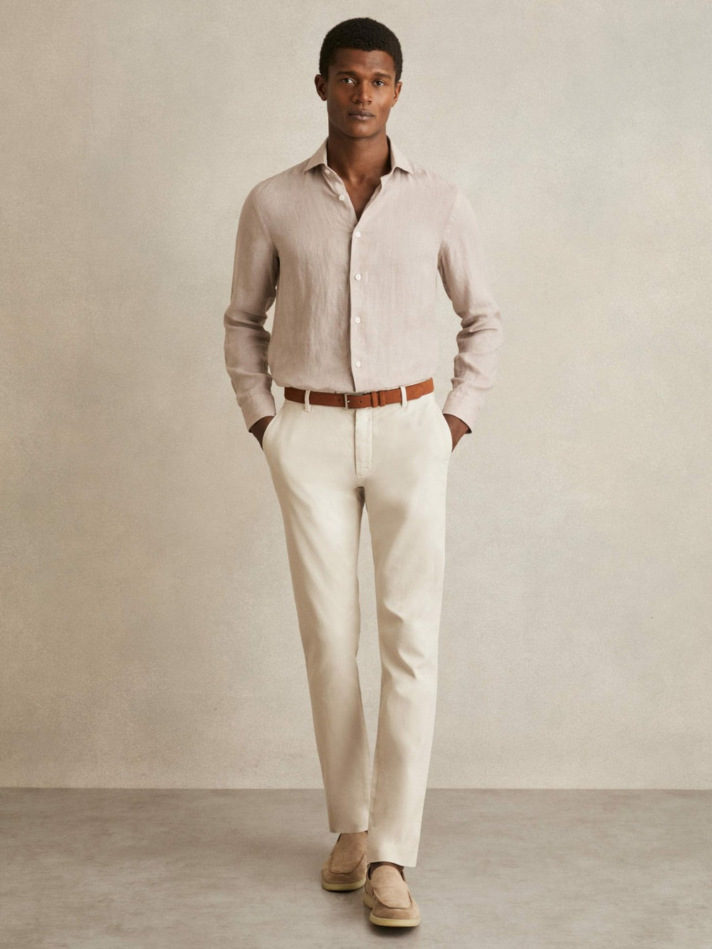 Men Cotton-Piqué Slim-Fit Chinos in Off White