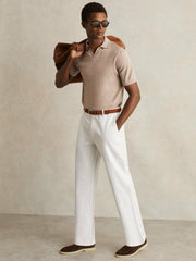 Men Cotton-Linen Relaxed-Fit Trousers in White