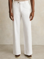 Men Cotton-Linen Relaxed-Fit Trousers in White