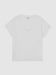 Women Brushed-Cotton V-Neck T-Shirt in White