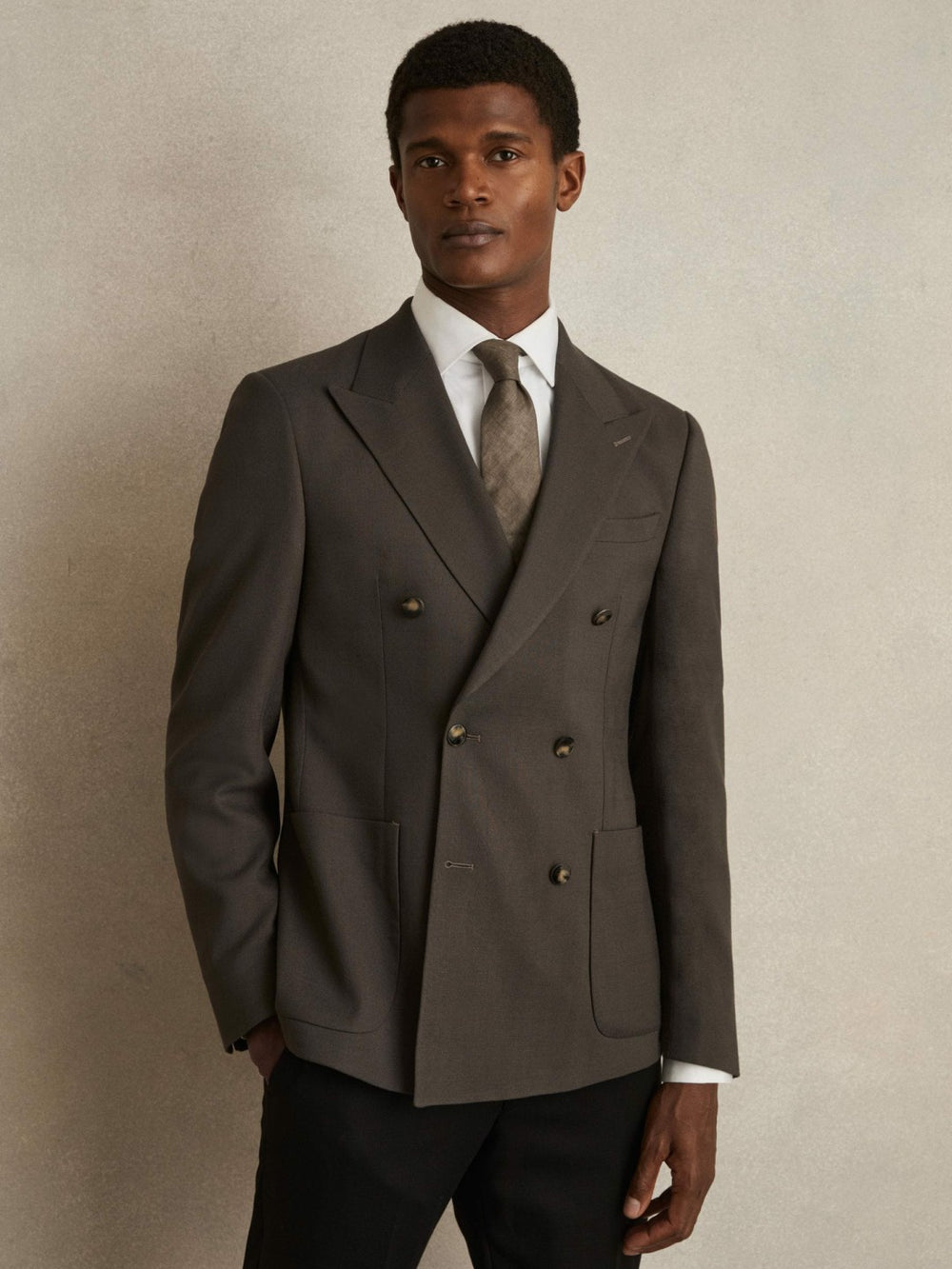 Men Slim Fit Double Breasted Suit Blazer in Dark Green