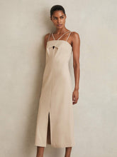Women Double Strap Cut Out Midi Dress in Stone Neutral