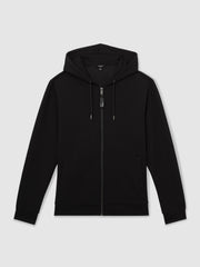 Men Interlock Zip-Through Hoodie in Black
