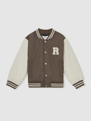 Children & Baby 9-13 yrs Colour-Block Varsity Bomber Jacket in Mink Brown/Off White