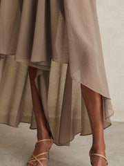 Women Petite Sheer-Overlay High-Low Shorts in Mink Neutral