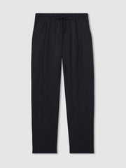 Men Linen Drawstring Relaxed-Fit Trousers in Navy