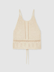Women Cotton Crochet Tie-Back Cropped Top in Cream