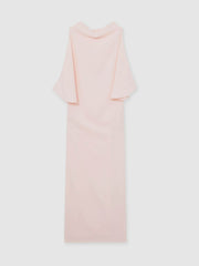 Women Draped-Front High-Neck Midi Dress in Pale Pink