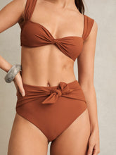 Women High Waist Tie Front Bikini Bottoms in Brown