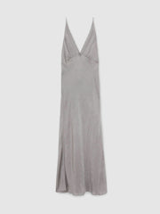 Women Crushed Satin Tie Back Slip Dress in Grey