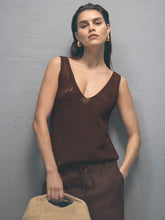 Women Cotton Blend Open Knit Vest in Chocolate Brown