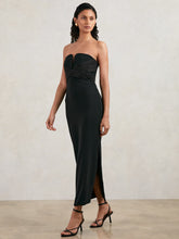 Women Halston Strapless Crepe Midi Dress in Black
