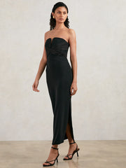 Women Halston Strapless Crepe Midi Dress in Black