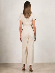 Women Good American Cotton Twill Jumpsuit with Stretch in Ecru