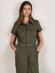 Women Good American Cotton Twill Jumpsuit with Stretch in Khaki
