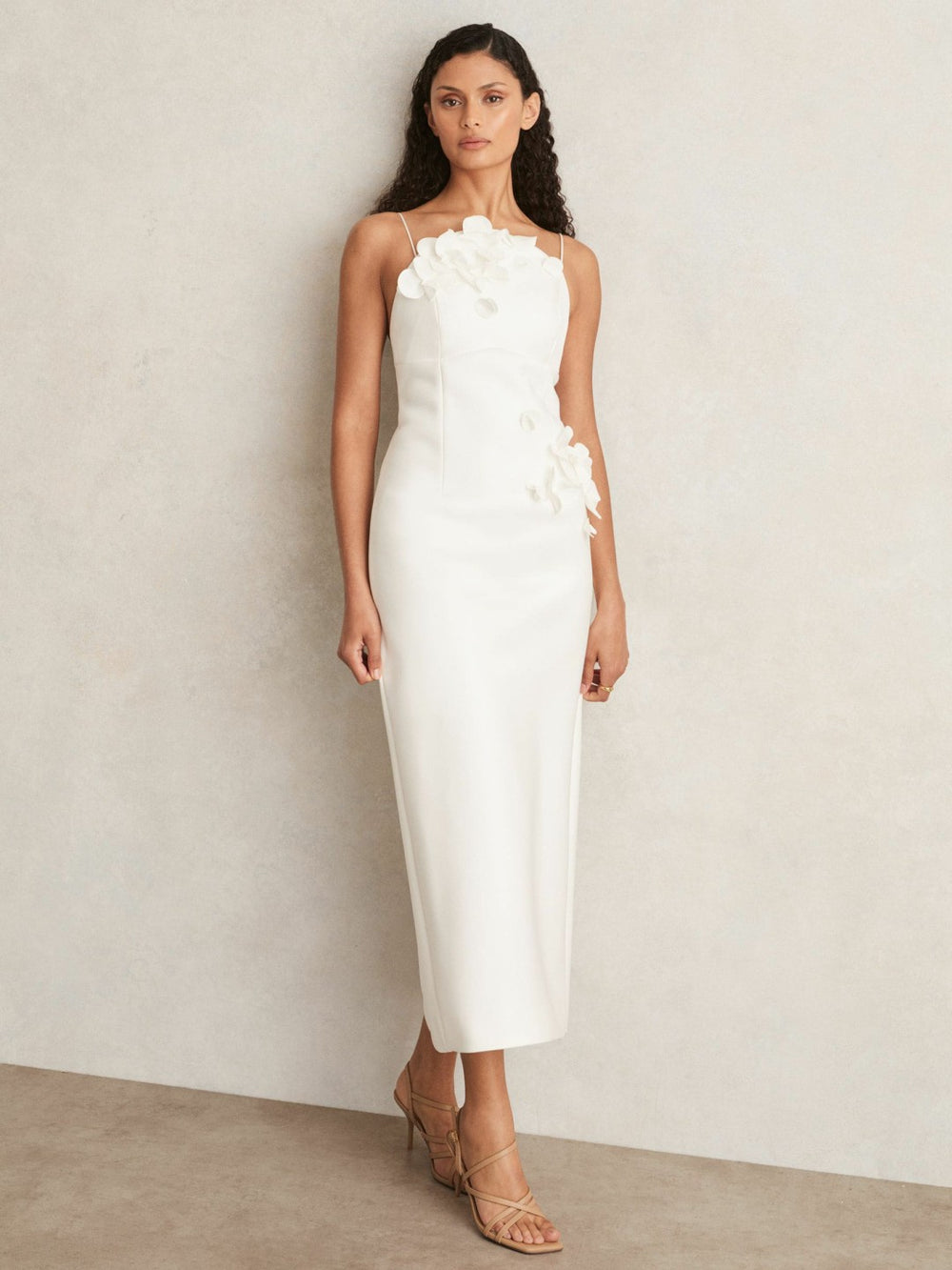 Women Acler Ivory Petal Detail Fitted Midi Dress in Ivory