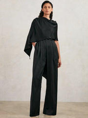 Women Halston Crepe Wide Leg Cape Jumpsuit in Black