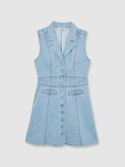 Women Paige Denim Button-Through Mini Dress in Jocelyn Blue